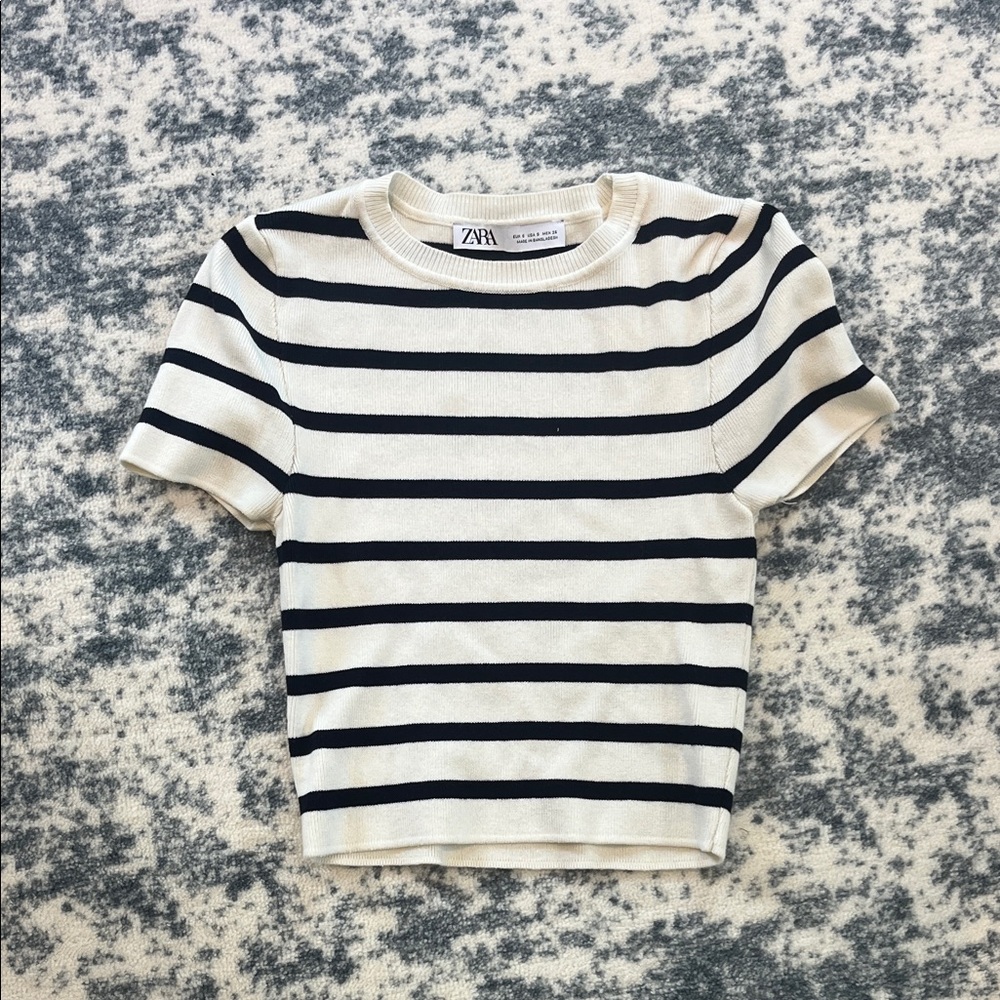 Zara Kids Cream and Black Striped Tee